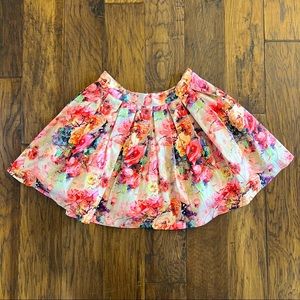 L’ATISTE - Pink Floral Satin Pleated Bubble Skirt - Size L
